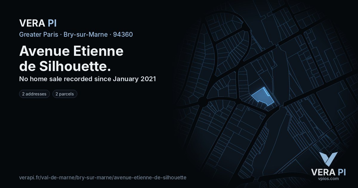 Avenue Etienne de Silhouette, Bry-sur-Marne at night – every parcel coloured by the prices around it, the street's own parcels lit