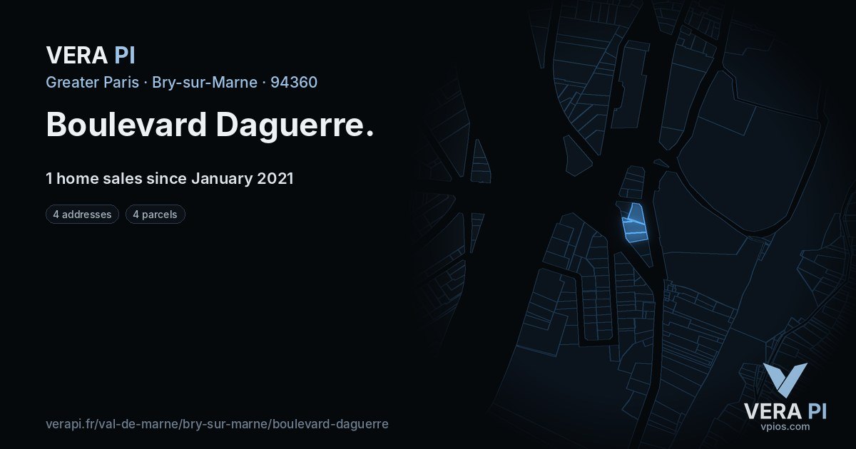 Boulevard Daguerre, Bry-sur-Marne at night – every parcel coloured by the prices around it, the street's own parcels lit