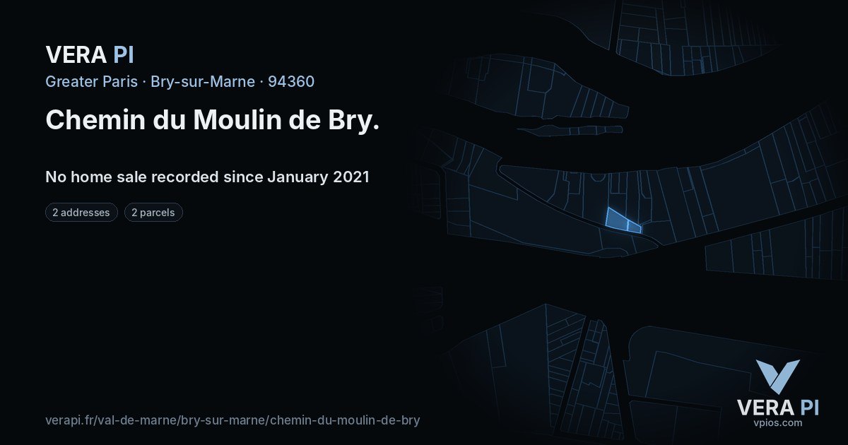 Chemin du Moulin de Bry, Bry-sur-Marne at night – every parcel coloured by the prices around it, the street's own parcels lit
