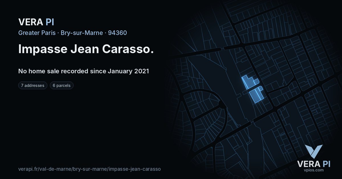 Impasse Jean Carasso, Bry-sur-Marne at night – every parcel coloured by the prices around it, the street's own parcels lit