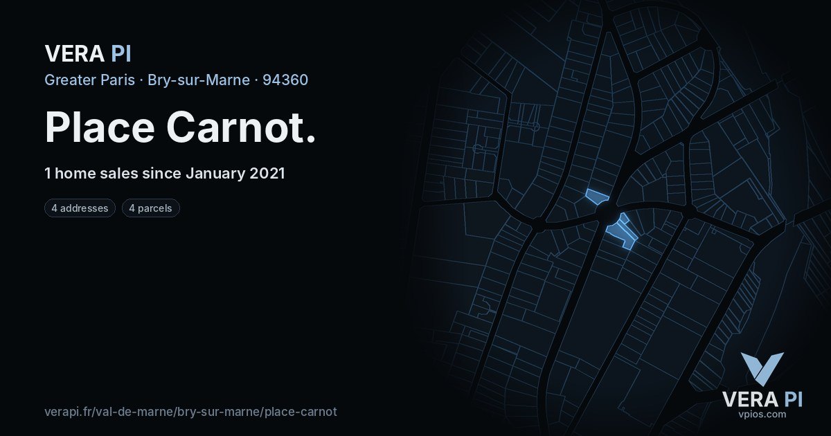 Place Carnot, Bry-sur-Marne at night – every parcel coloured by the prices around it, the street's own parcels lit