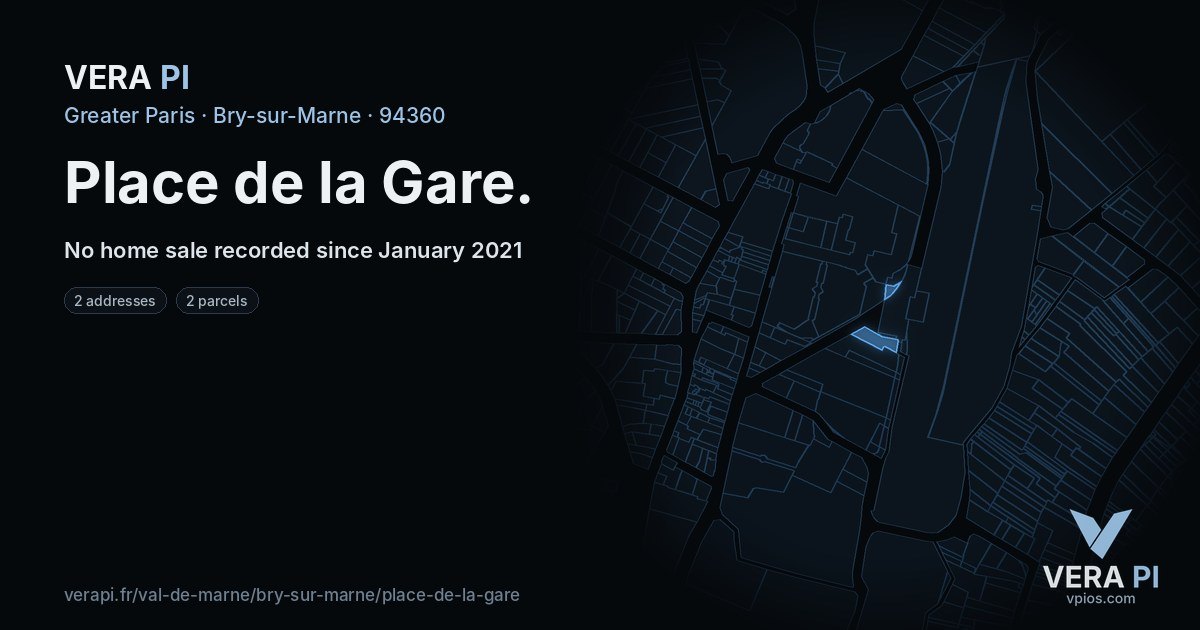 Place de la Gare, Bry-sur-Marne at night – every parcel coloured by the prices around it, the street's own parcels lit