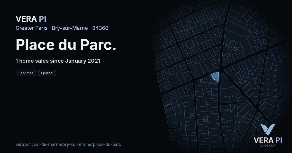 Place du Parc, Bry-sur-Marne at night – every parcel coloured by the prices around it, the street's own parcels lit