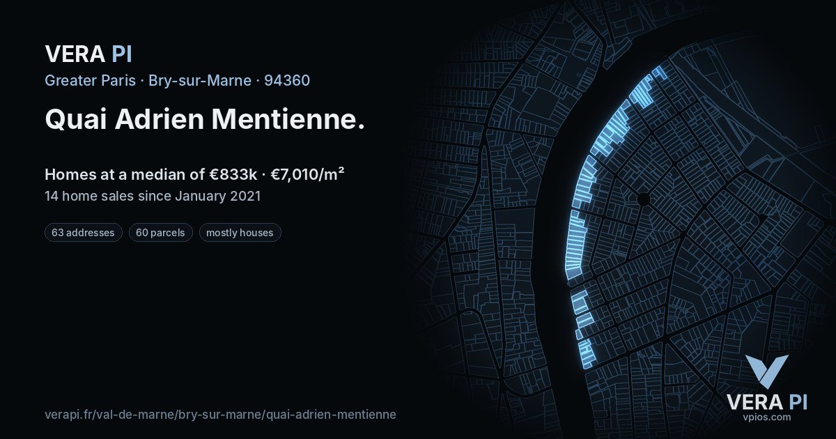 Quai Adrien Mentienne, Bry-sur-Marne at night – every parcel coloured by the prices around it, the street's own parcels lit
