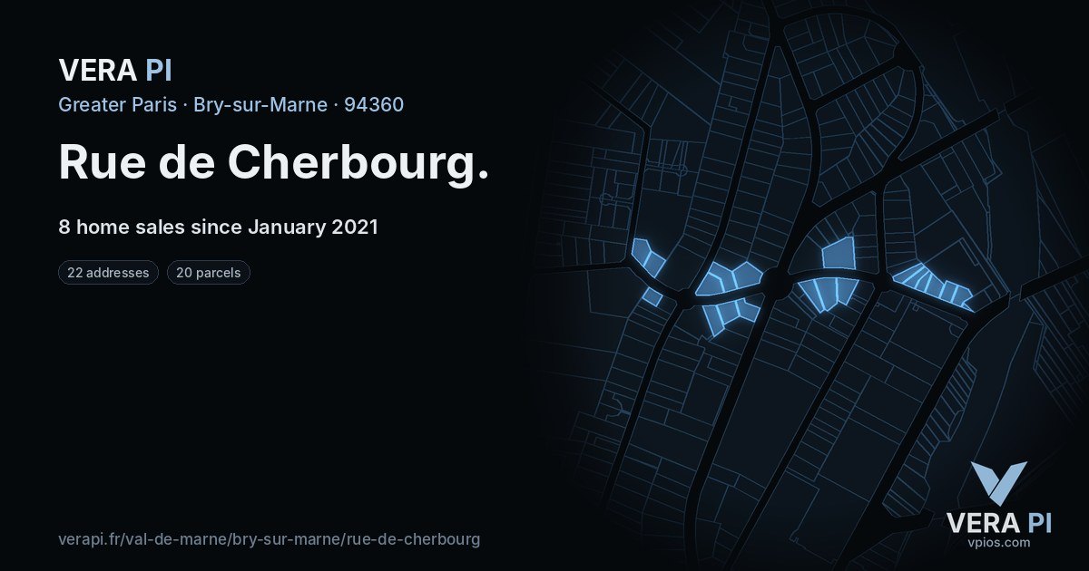 Rue de Cherbourg, Bry-sur-Marne at night – every parcel coloured by the prices around it, the street's own parcels lit