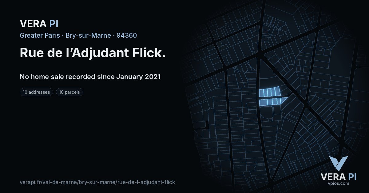 Rue de l’Adjudant Flick, Bry-sur-Marne at night – every parcel coloured by the prices around it, the street's own parcels lit