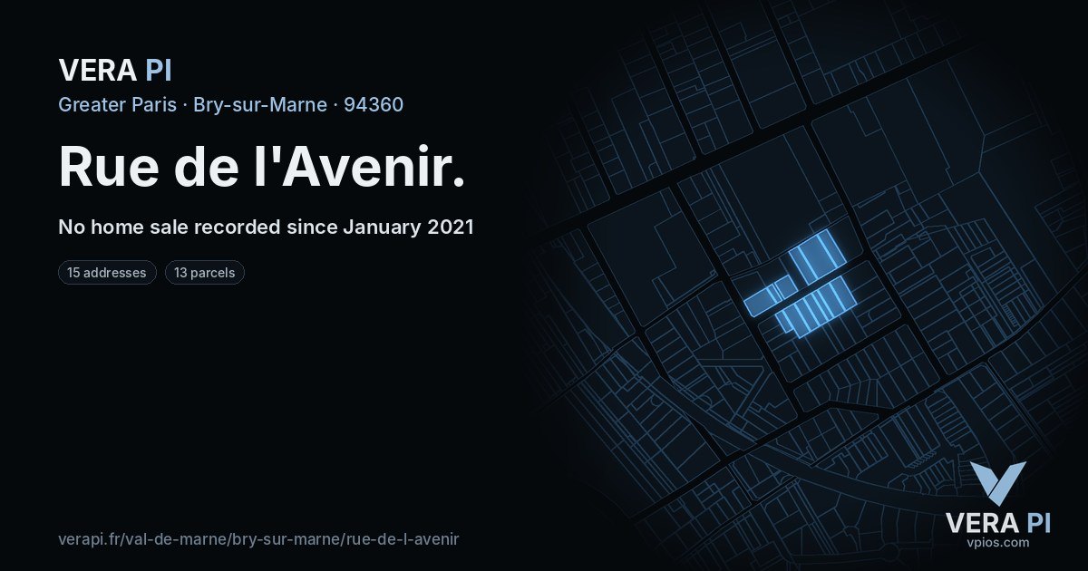 Rue de l'Avenir, Bry-sur-Marne at night – every parcel coloured by the prices around it, the street's own parcels lit