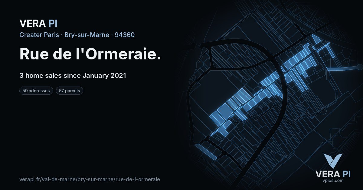 Rue de l'Ormeraie, Bry-sur-Marne at night – every parcel coloured by the prices around it, the street's own parcels lit