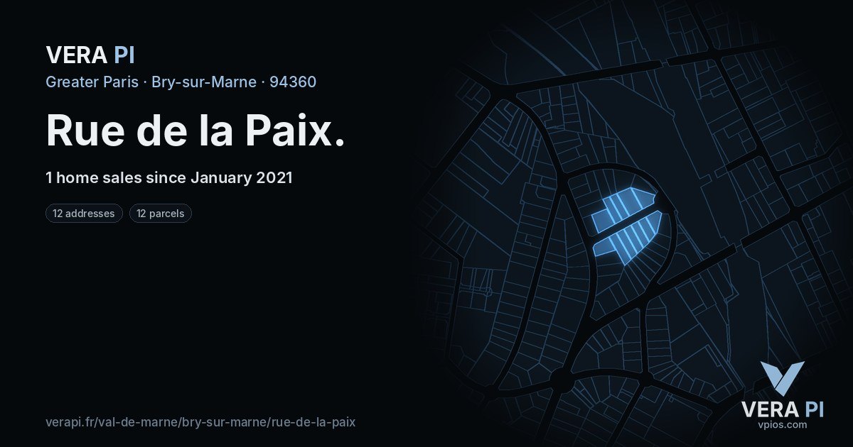 Rue de la Paix, Bry-sur-Marne at night – every parcel coloured by the prices around it, the street's own parcels lit