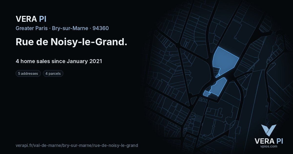 Rue de Noisy-le-Grand, Bry-sur-Marne at night – every parcel coloured by the prices around it, the street's own parcels lit