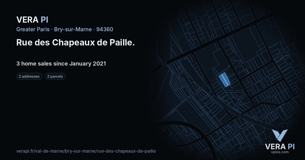 Rue des Chapeaux de Paille, Bry-sur-Marne at night – every parcel coloured by the prices around it, the street's own parcels lit
