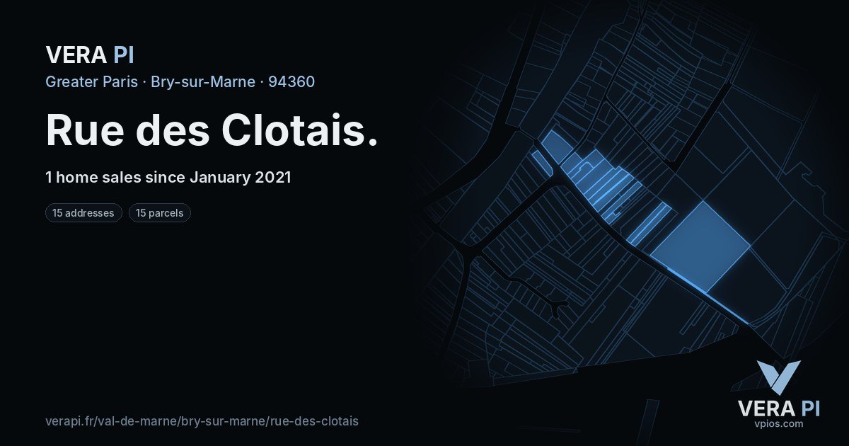 Rue des Clotais, Bry-sur-Marne at night – every parcel coloured by the prices around it, the street's own parcels lit