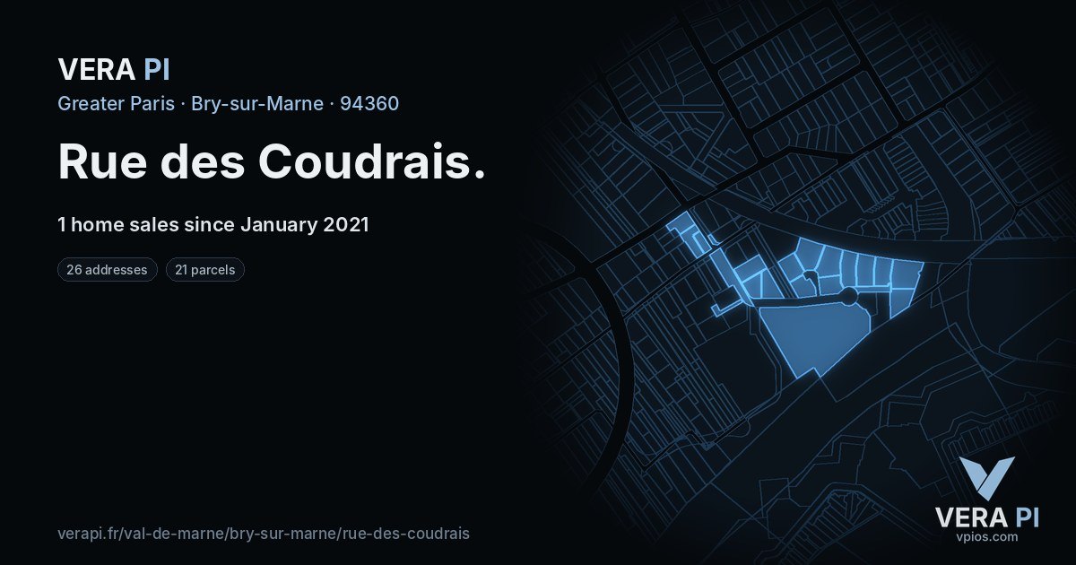 Rue des Coudrais, Bry-sur-Marne at night – every parcel coloured by the prices around it, the street's own parcels lit