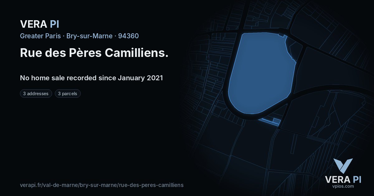 Rue des Pères Camilliens, Bry-sur-Marne at night – every parcel coloured by the prices around it, the street's own parcels lit