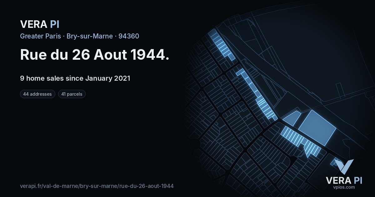 Rue du 26 Aout 1944, Bry-sur-Marne at night – every parcel coloured by the prices around it, the street's own parcels lit