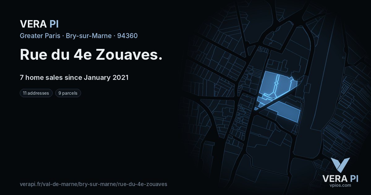 Rue du 4e Zouaves, Bry-sur-Marne at night – every parcel coloured by the prices around it, the street's own parcels lit