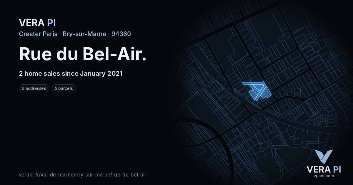 Rue du Bel-Air, Bry-sur-Marne at night – every parcel coloured by the prices around it, the street's own parcels lit