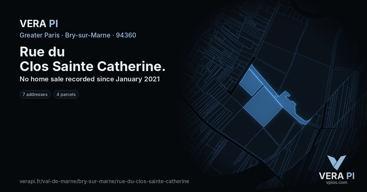 Rue du Clos Sainte Catherine, Bry-sur-Marne at night – every parcel coloured by the prices around it, the street's own parcels lit
