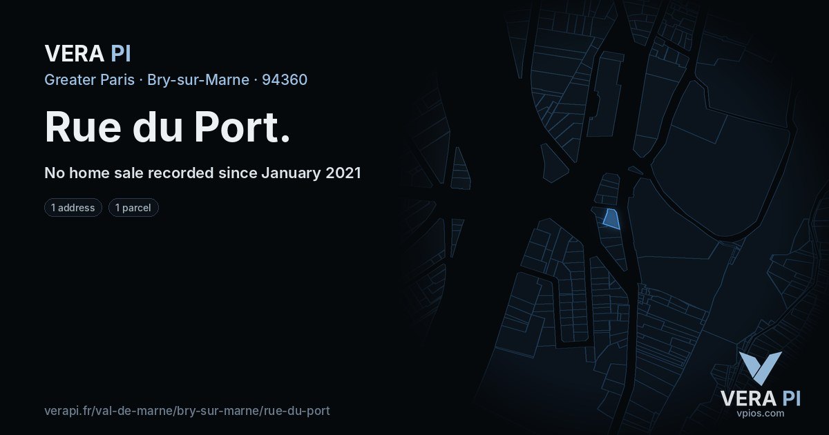 Rue du Port, Bry-sur-Marne at night – every parcel coloured by the prices around it, the street's own parcels lit