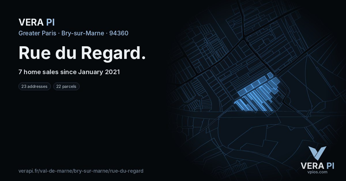 Rue du Regard, Bry-sur-Marne at night – every parcel coloured by the prices around it, the street's own parcels lit