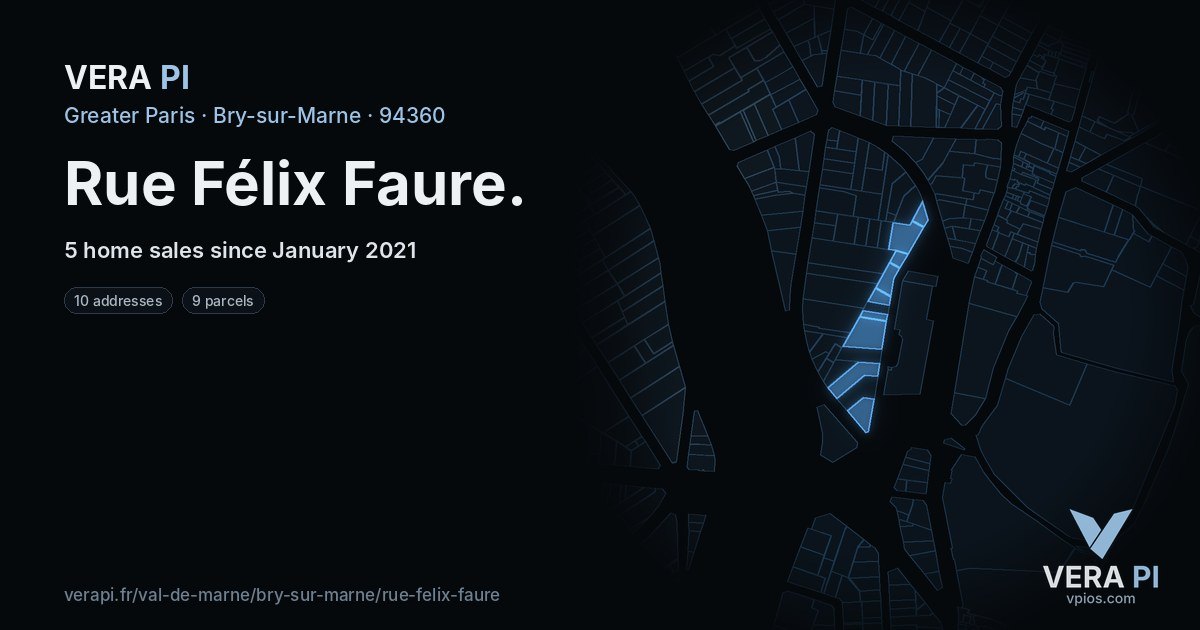 Rue Félix Faure, Bry-sur-Marne at night – every parcel coloured by the prices around it, the street's own parcels lit