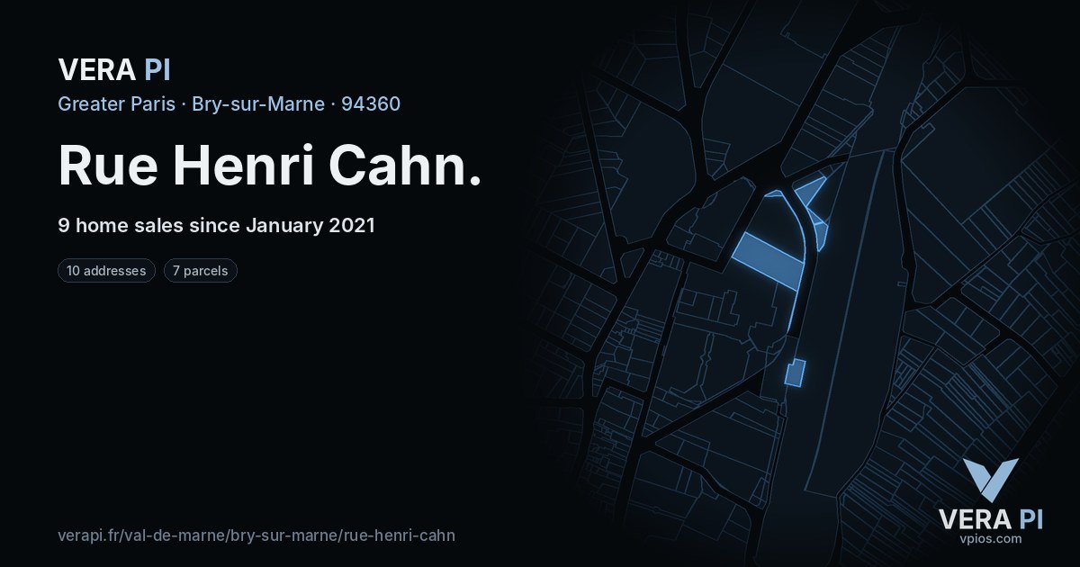 Rue Henri Cahn, Bry-sur-Marne at night – every parcel coloured by the prices around it, the street's own parcels lit