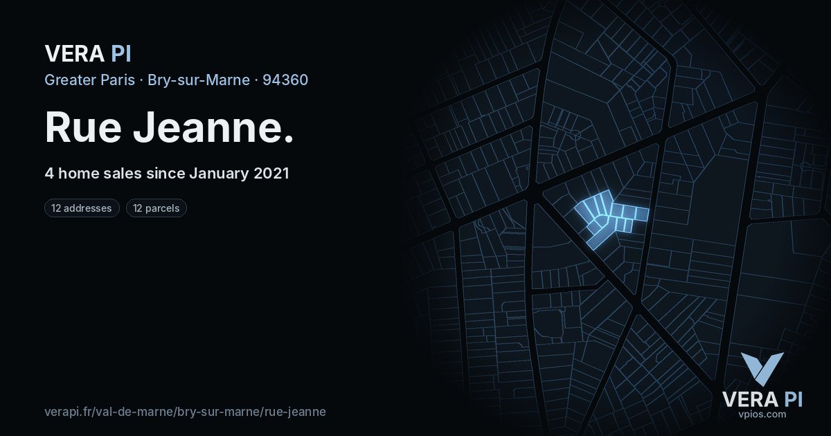 Rue Jeanne, Bry-sur-Marne at night – every parcel coloured by the prices around it, the street's own parcels lit