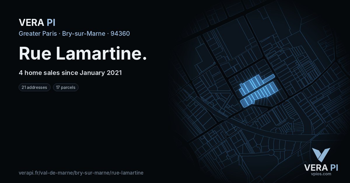 Rue Lamartine, Bry-sur-Marne at night – every parcel coloured by the prices around it, the street's own parcels lit
