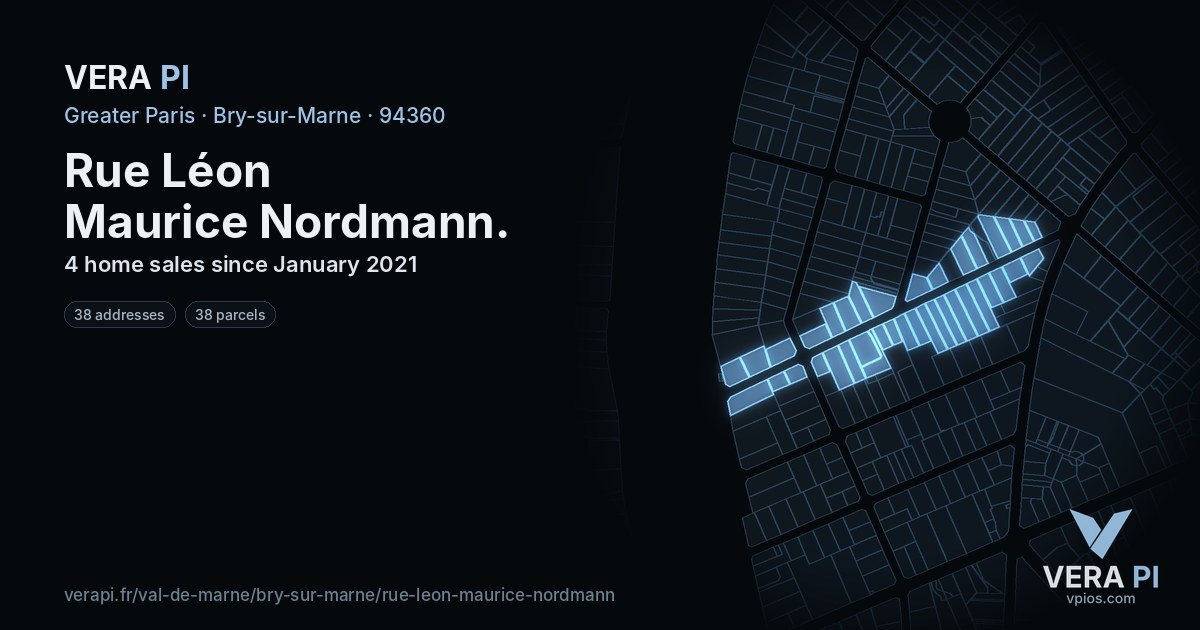 Rue Léon Maurice Nordmann, Bry-sur-Marne at night – every parcel coloured by the prices around it, the street's own parcels lit
