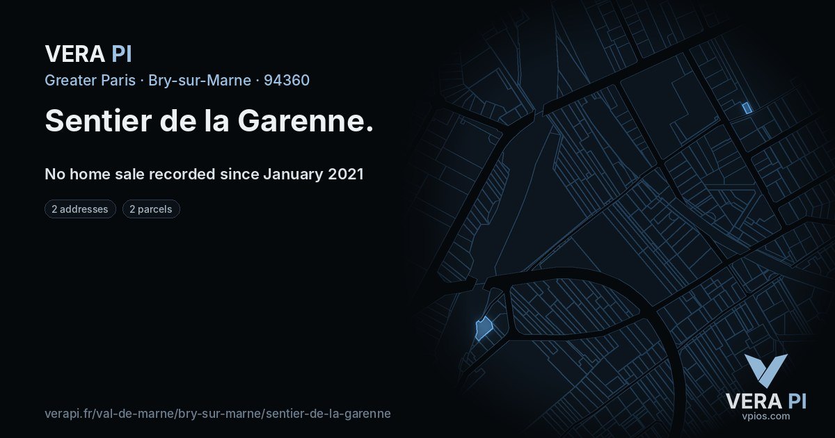 Sentier de la Garenne, Bry-sur-Marne at night – every parcel coloured by the prices around it, the street's own parcels lit