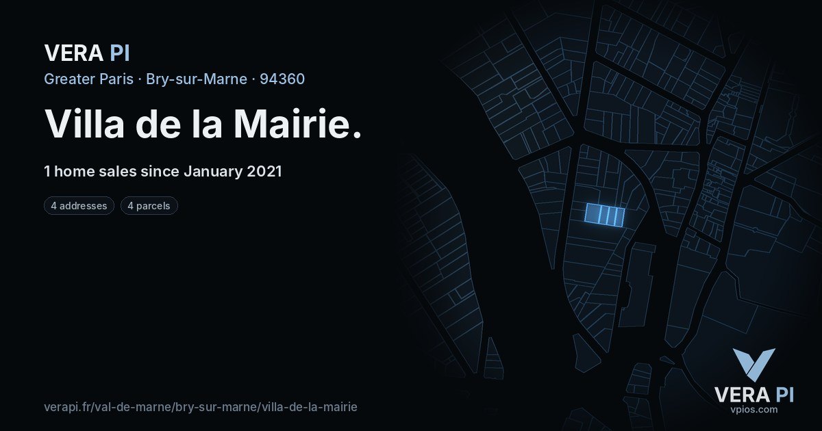 Villa de la Mairie, Bry-sur-Marne at night – every parcel coloured by the prices around it, the street's own parcels lit