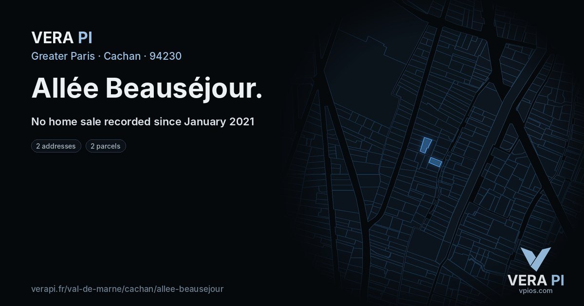 Allée Beauséjour, Cachan at night – every parcel coloured by the prices around it, the street's own parcels lit