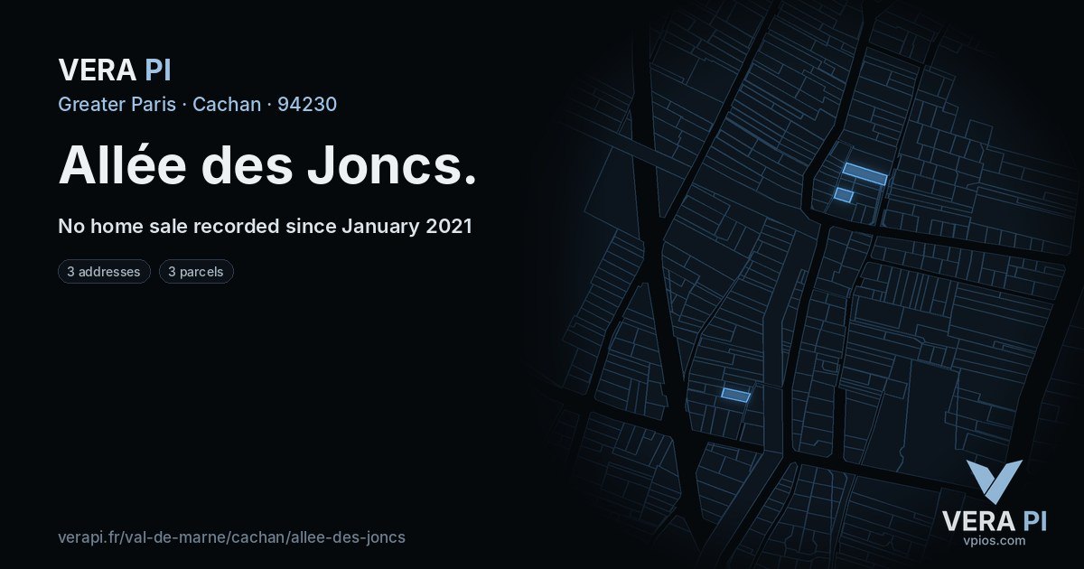 Allée des Joncs, Cachan at night – every parcel coloured by the prices around it, the street's own parcels lit