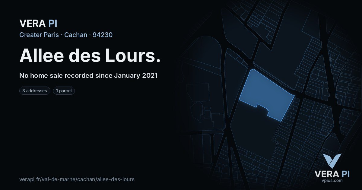 Allee des Lours, Cachan at night – every parcel coloured by the prices around it, the street's own parcels lit
