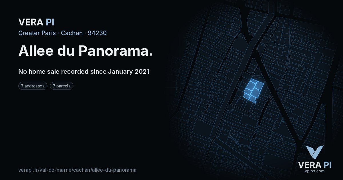 Allee du Panorama, Cachan at night – every parcel coloured by the prices around it, the street's own parcels lit