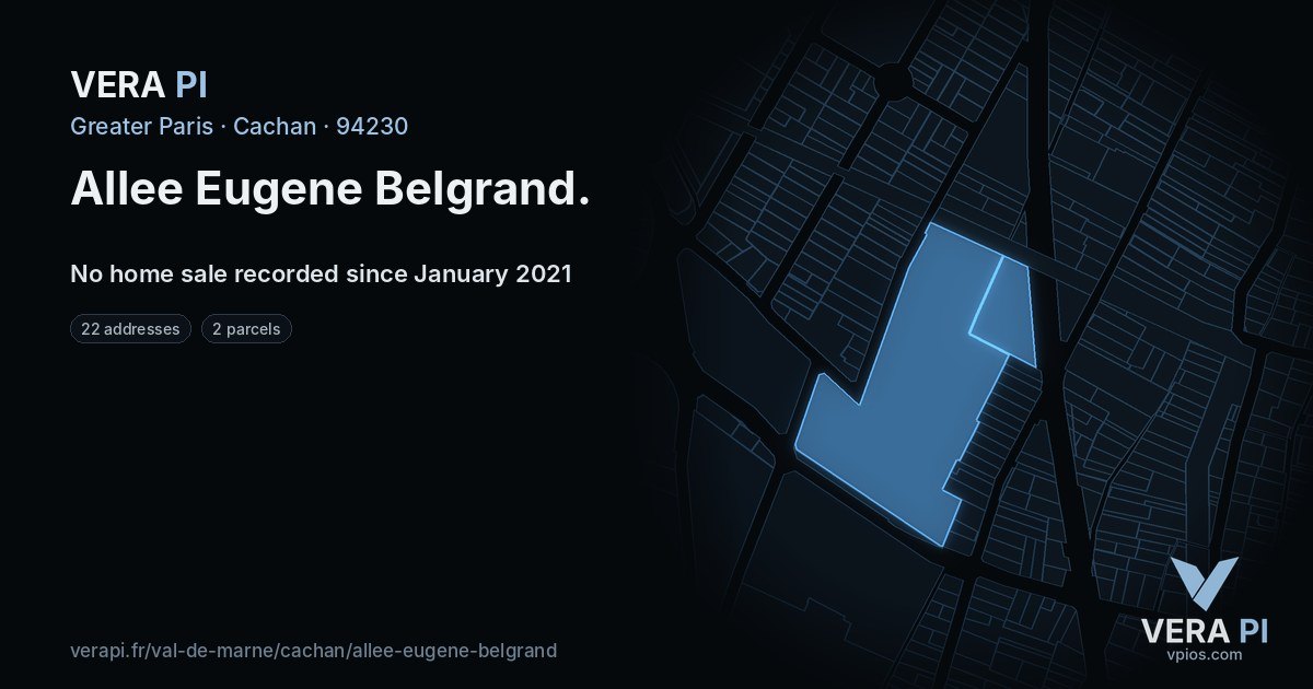 Allee Eugene Belgrand, Cachan at night – every parcel coloured by the prices around it, the street's own parcels lit