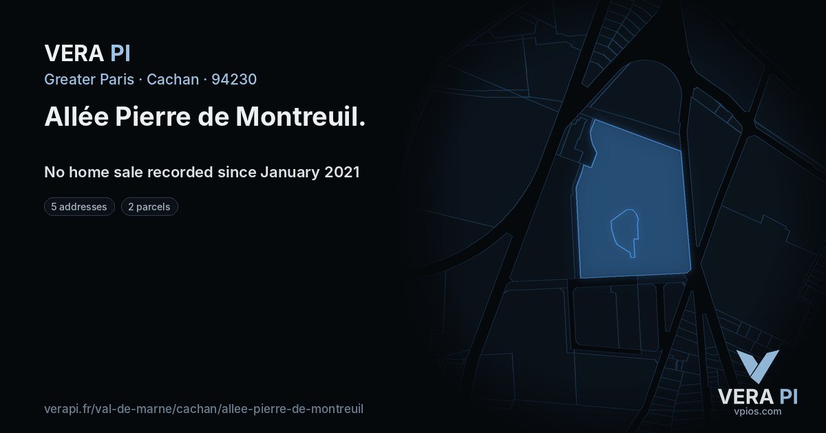 Allée Pierre de Montreuil, Cachan at night – every parcel coloured by the prices around it, the street's own parcels lit