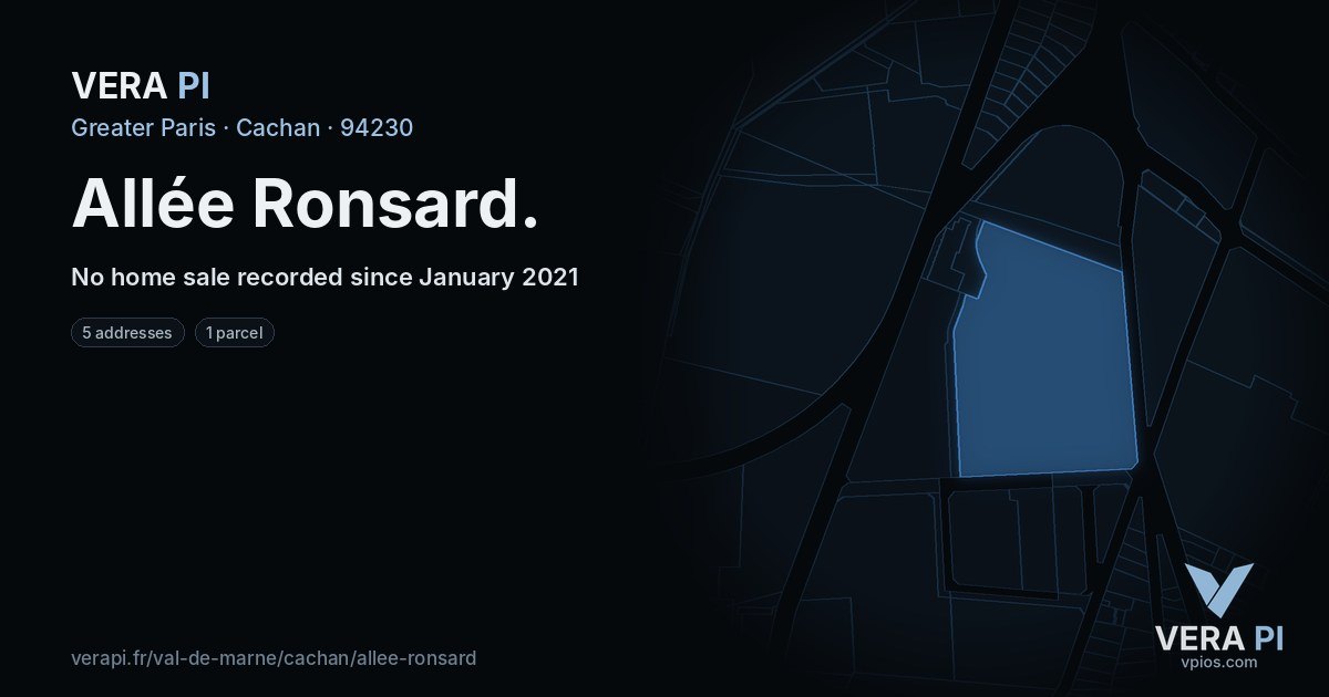 Allée Ronsard, Cachan at night – every parcel coloured by the prices around it, the street's own parcels lit