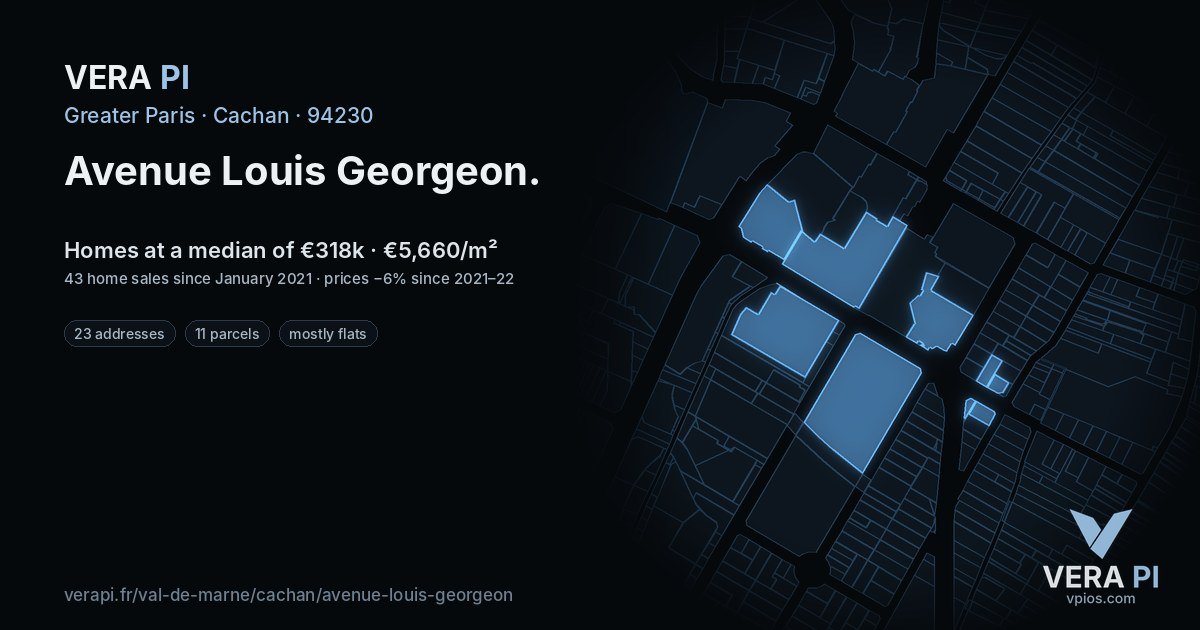 Avenue Louis Georgeon, Cachan at night – every parcel coloured by the prices around it, the street's own parcels lit