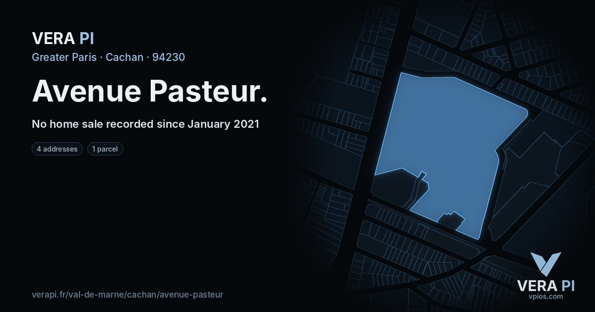 Avenue Pasteur, Cachan at night – every parcel coloured by the prices around it, the street's own parcels lit