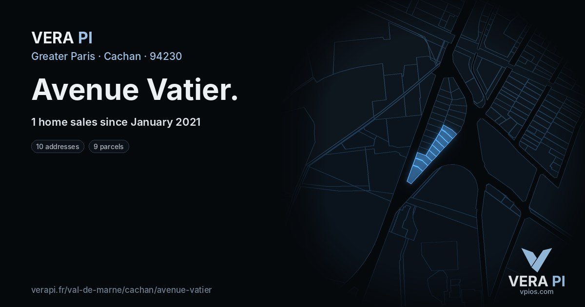 Avenue Vatier, Cachan at night – every parcel coloured by the prices around it, the street's own parcels lit