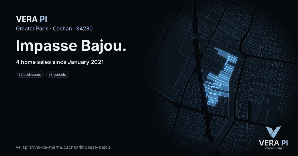 Impasse Bajou, Cachan at night – every parcel coloured by the prices around it, the street's own parcels lit