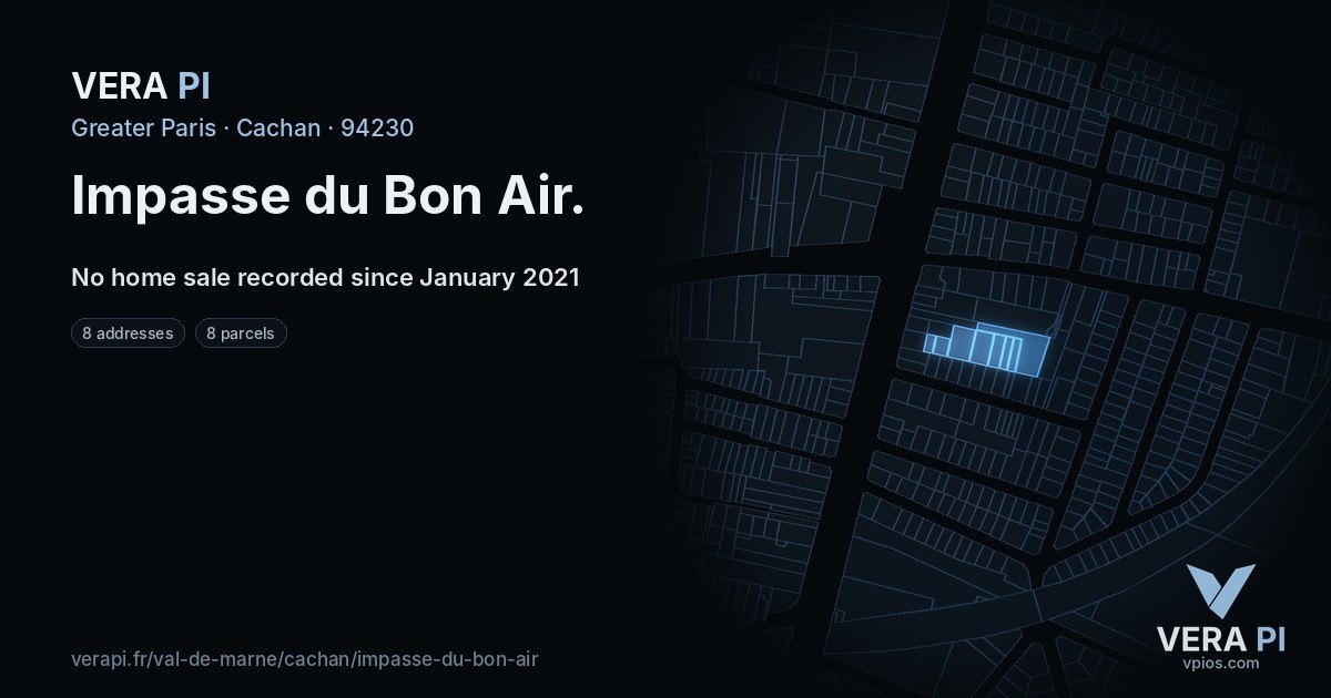 Impasse du Bon Air, Cachan at night – every parcel coloured by the prices around it, the street's own parcels lit