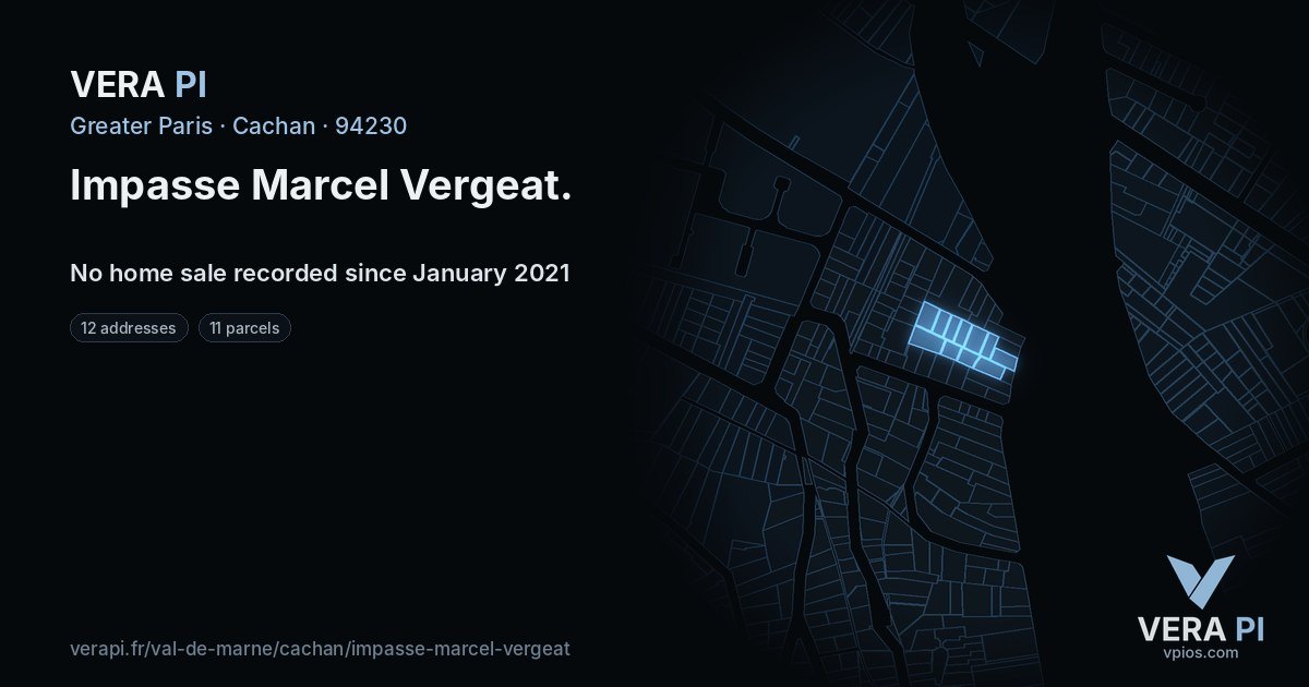 Impasse Marcel Vergeat, Cachan at night – every parcel coloured by the prices around it, the street's own parcels lit