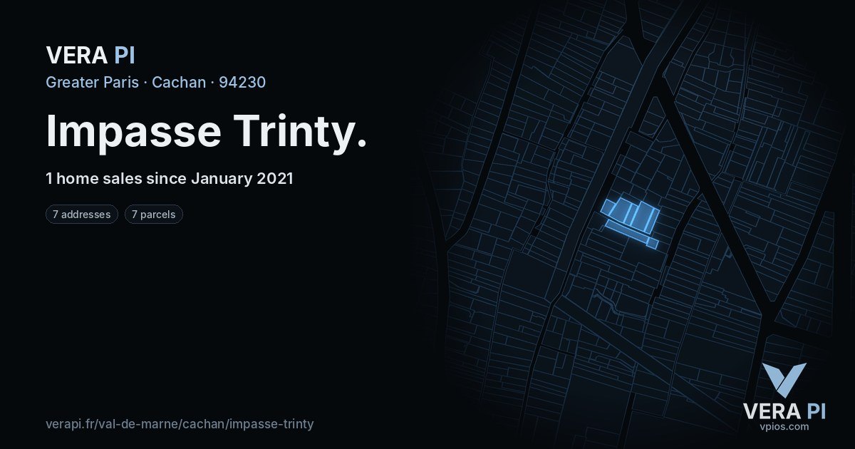 Impasse Trinty, Cachan at night – every parcel coloured by the prices around it, the street's own parcels lit