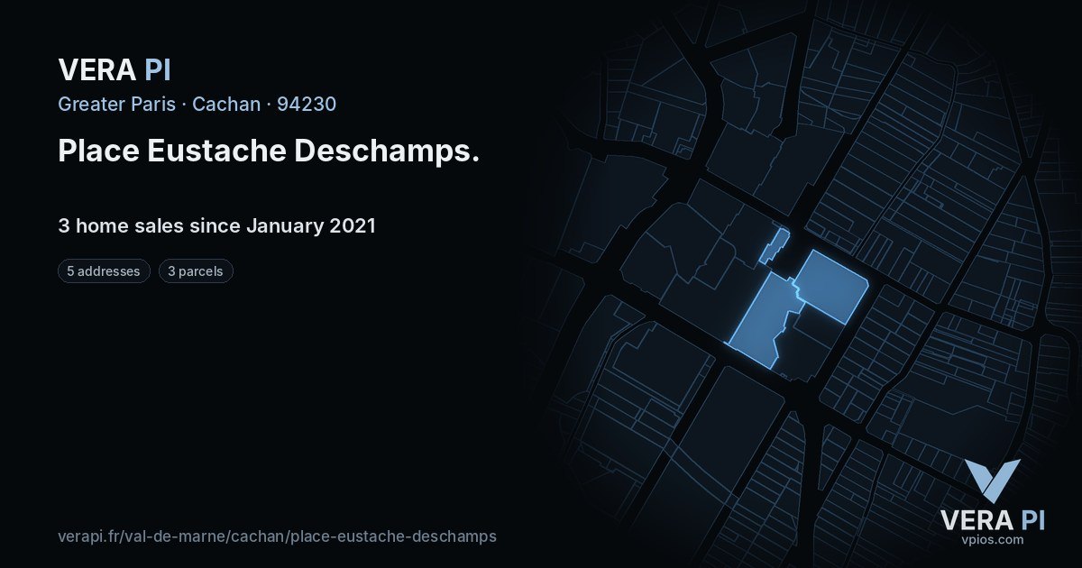 Place Eustache Deschamps, Cachan at night – every parcel coloured by the prices around it, the street's own parcels lit