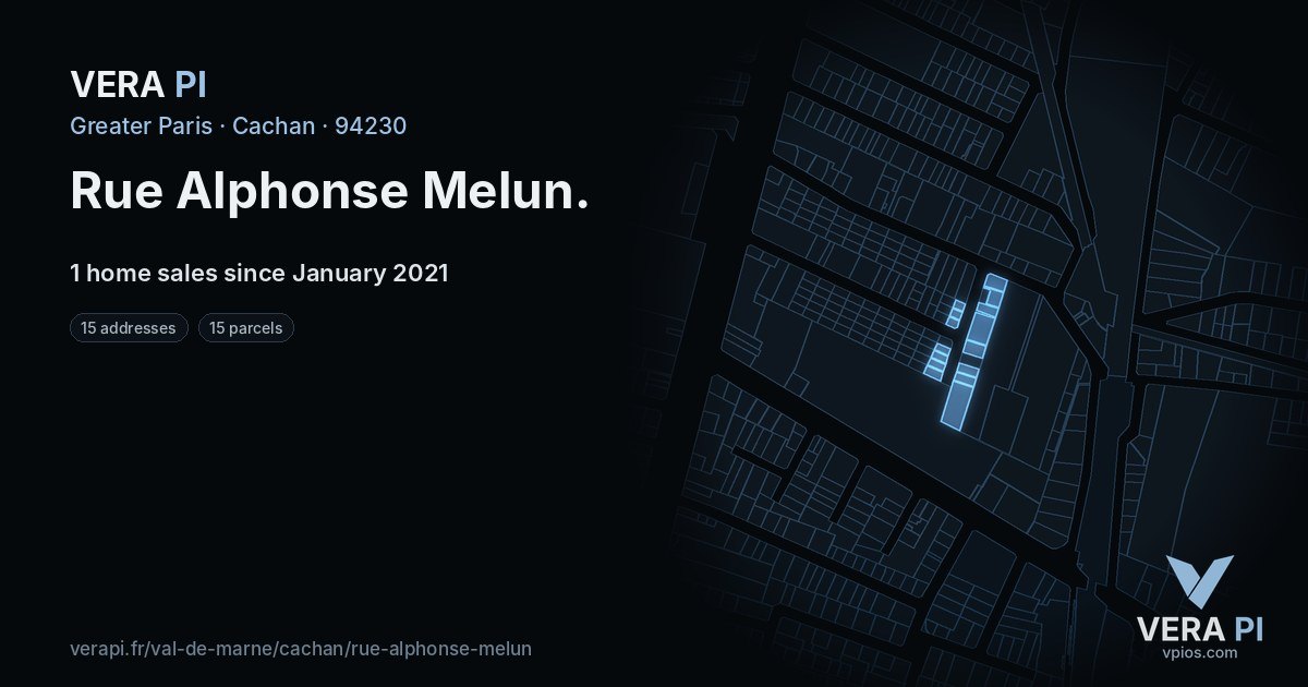 Rue Alphonse Melun, Cachan at night – every parcel coloured by the prices around it, the street's own parcels lit