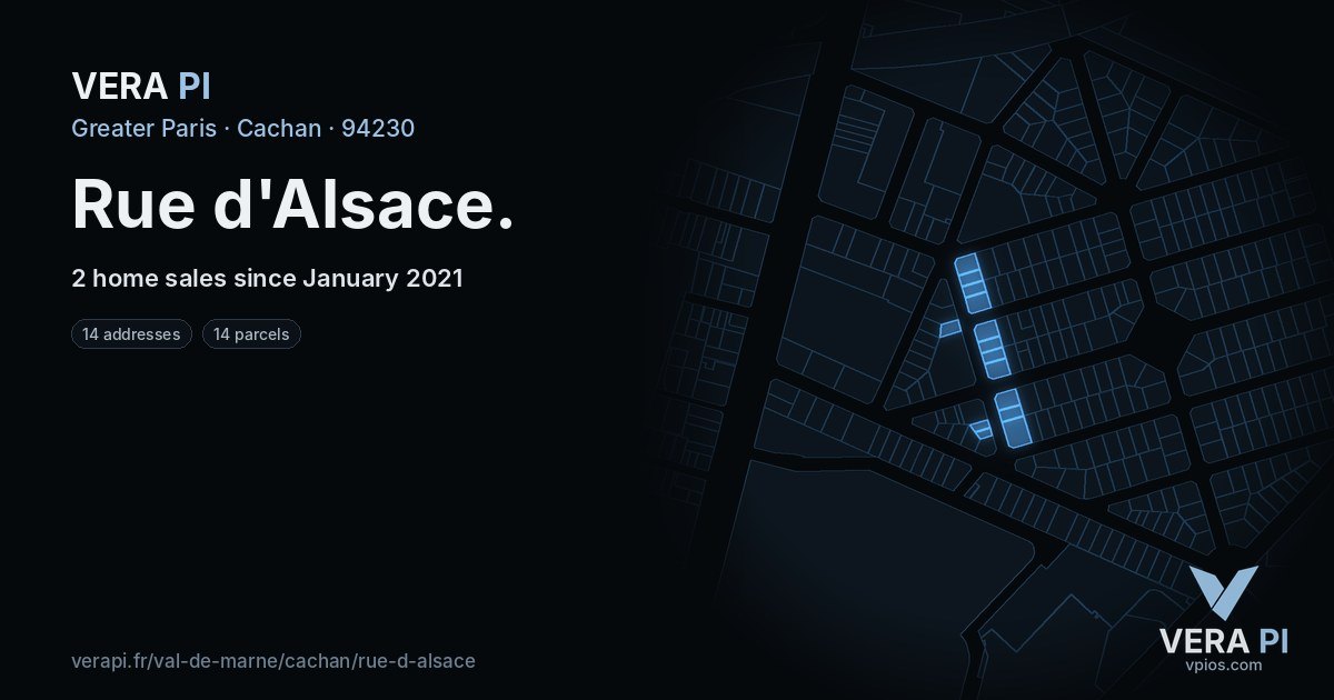 Rue d'Alsace, Cachan at night – every parcel coloured by the prices around it, the street's own parcels lit