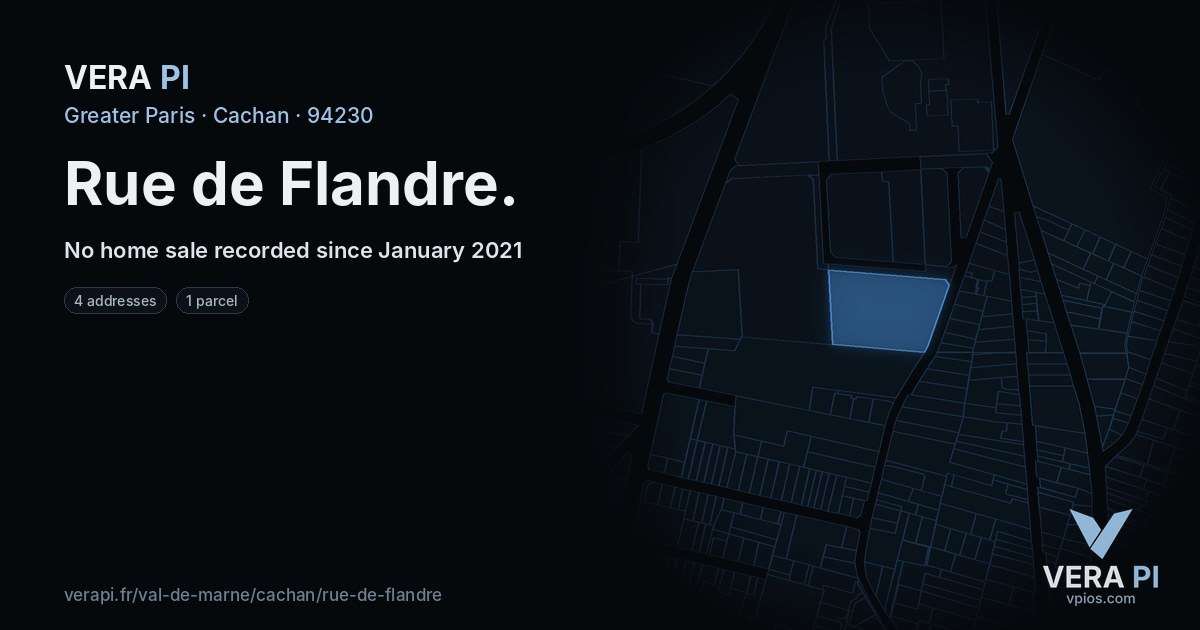 Rue de Flandre, Cachan at night – every parcel coloured by the prices around it, the street's own parcels lit