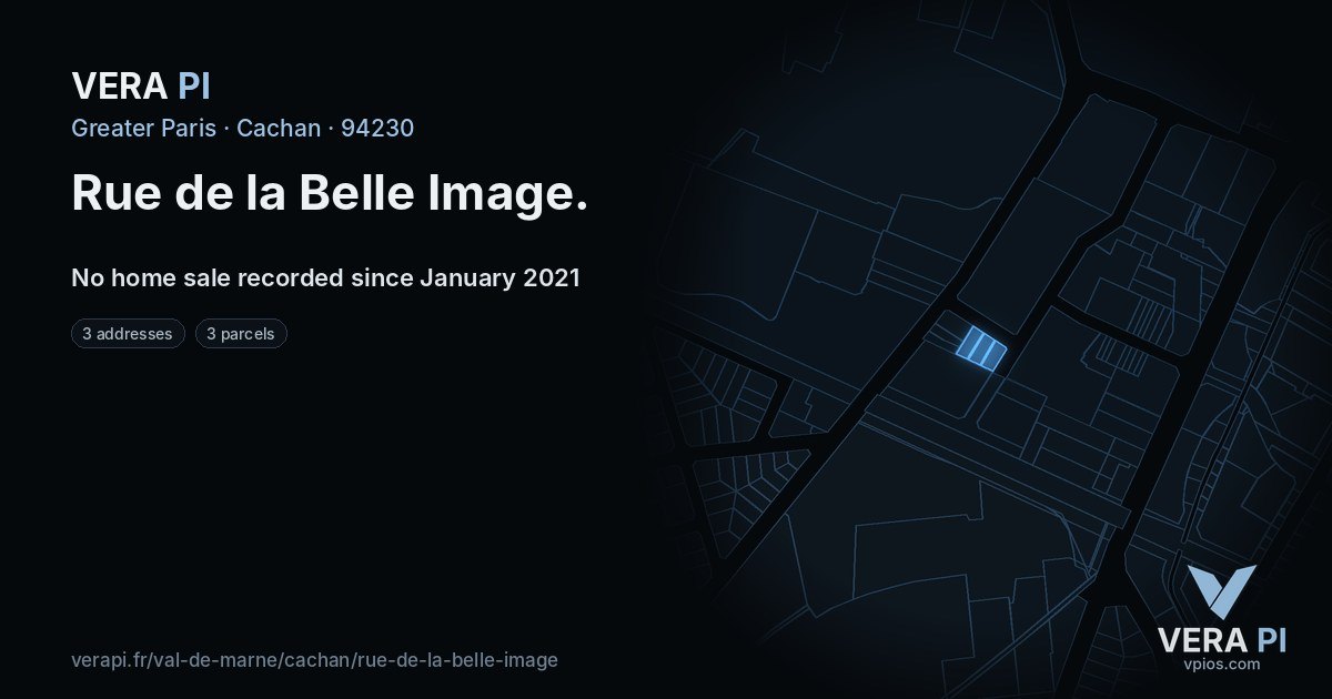 Rue de la Belle Image, Cachan at night – every parcel coloured by the prices around it, the street's own parcels lit